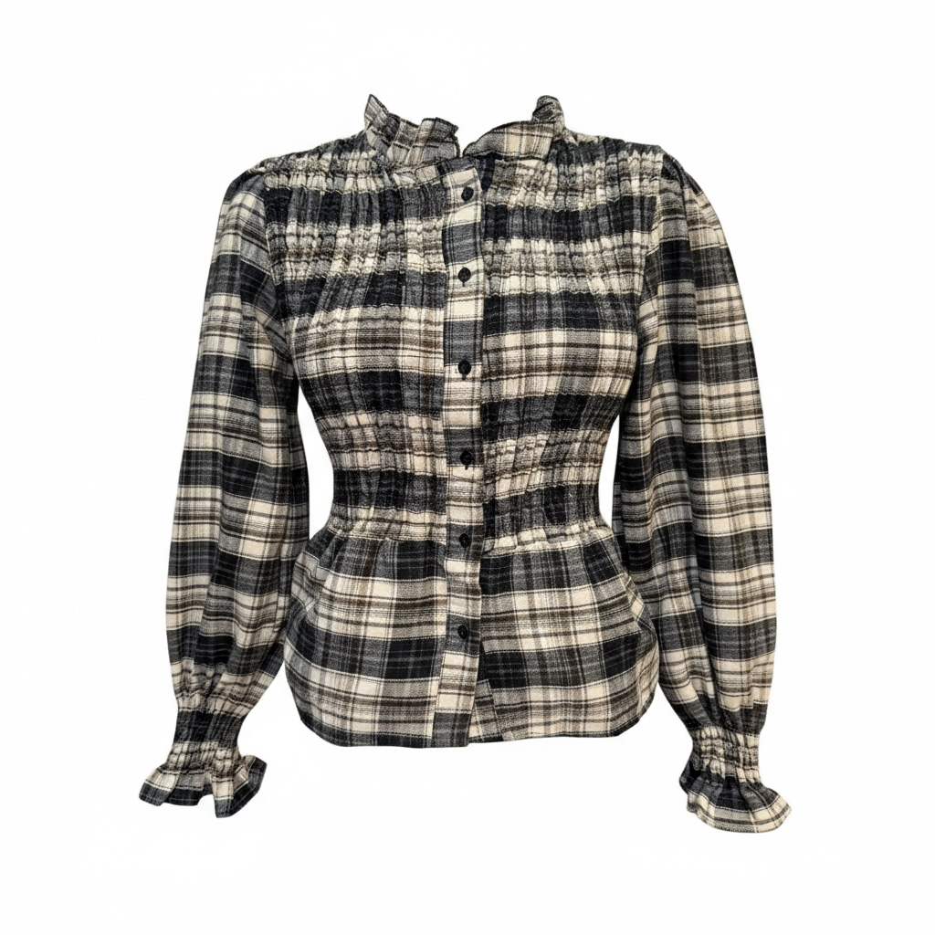 BLUSA RAEHNA CUADROS -CREMA/NEGRO