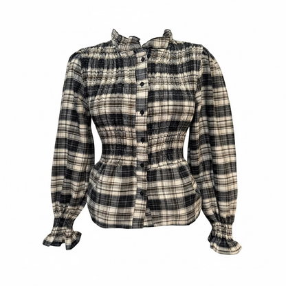 BLUSA RAEHNA CUADROS -CREMA/NEGRO