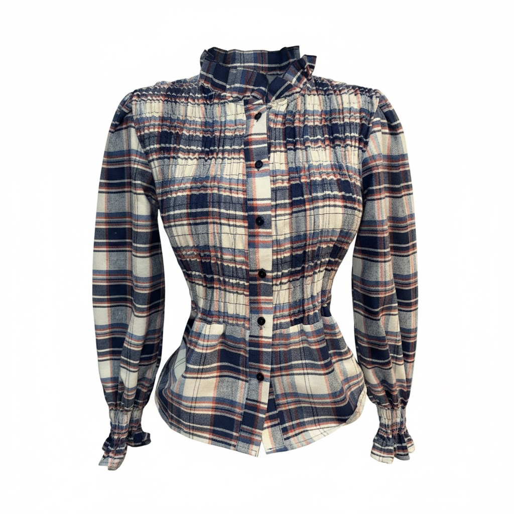 BLUSA RAEHNA CUADROS -CREMA/NEGRO