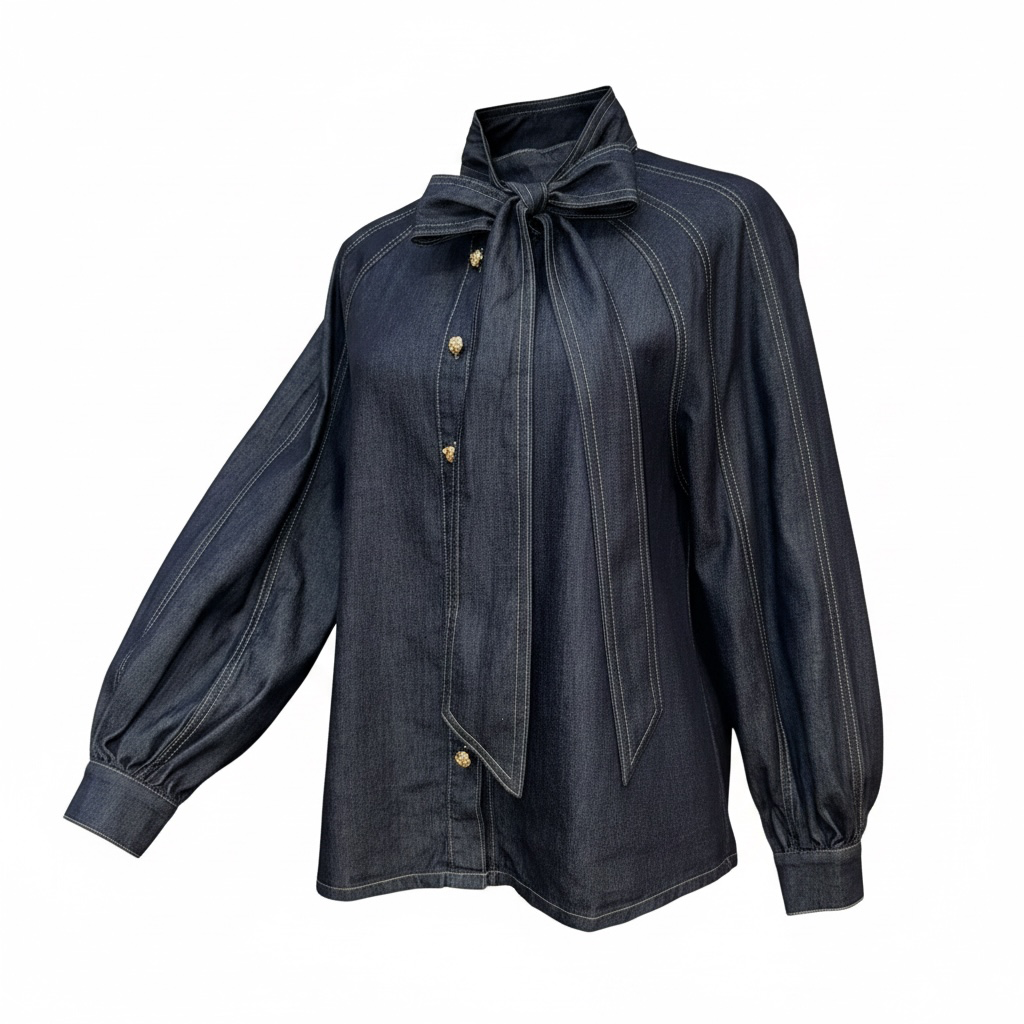 BLUSA ALESSIA BOW - DENIM OBSCURO
