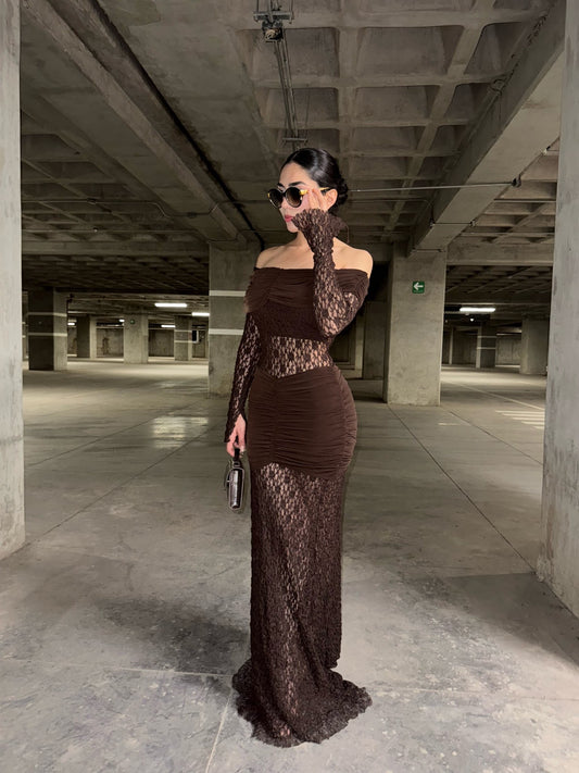 VESTIDO KIM ENCAJE CHOCOLATE