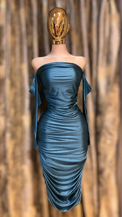 VESTIDO ROMY MIDI OFF THE SHOULDER STONES