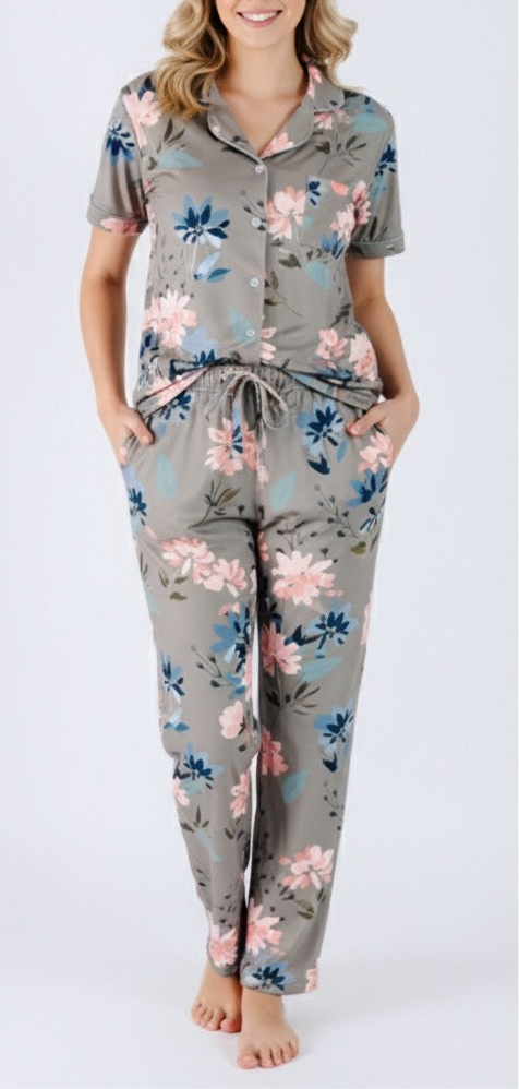 PIJAMA PANTALÓN FLORES OLIVO