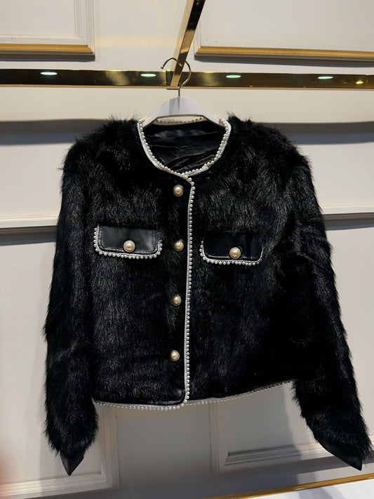 ABRIGO SABRINA PELUCHE PERLAS NEGRO